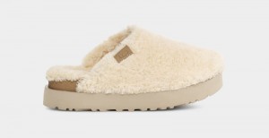 Beige Women's Ugg Fuzz Sugar Slides | India-5946738