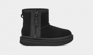 Black Kids' Ugg Classic Mini Zipper Tape Logo Boots | India-8953412