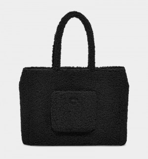 Black Women's Ugg Adrina Sherpa Tote Bags | India-0849372