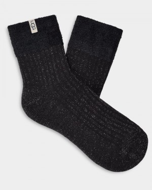 Black Women's Ugg Aidy Sparkle Cozy Quarter Socks | India-5293840