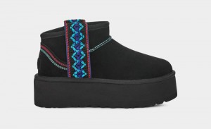 Black Women's Ugg Classic Ultra Mini Braid Platform Boots | India-8502367