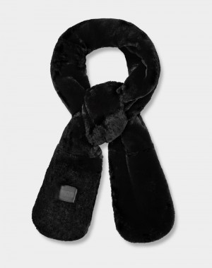 Black Women's Ugg Oblong Faux Fur Scarf | India-9157832