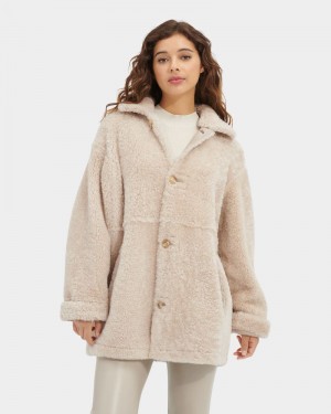 Brown Women's Ugg Faydon Reversible Shearling Jackets | India-0547836