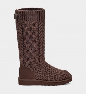 Deep Brown Women's Ugg Classic Cardi Cabled Knit Boots | India-8421097