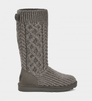 Grey Women's Ugg Classic Cardi Cabled Knit Boots | India-4293651