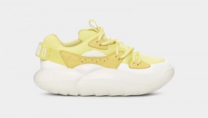 Lemon Light Green Women's Ugg La Cloud Lace Sneakers | India-2175906