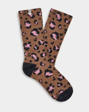 Leopard Women's Ugg Leslie Graphic Crew Socks | India-3708154