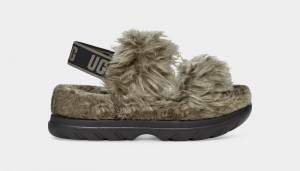 Olive Women's Ugg Fluff Sugar Sandals | India-6054319