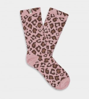 Pink Leopard Women's Ugg Leslie Graphic Crew Socks | India-8472091