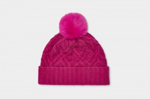 Pink Women's Ugg Desmond Cable Knit Pom Hats | India-2450987