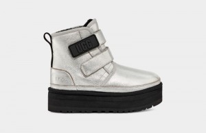 Silver Metal Kids' Ugg Neumel Platform Leather Boots | India-5218973