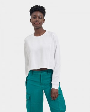 White Women's Ugg Delylah Long Sleeve Crop Tops | India-5072648