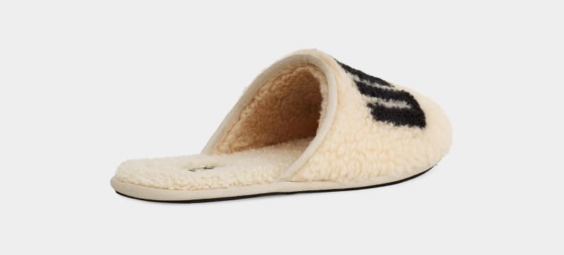 Beige Men's Ugg Scuff Curly Graphic Slippers | India-4032819