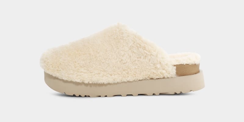 Beige Women's Ugg Fuzz Sugar Slides | India-5946738