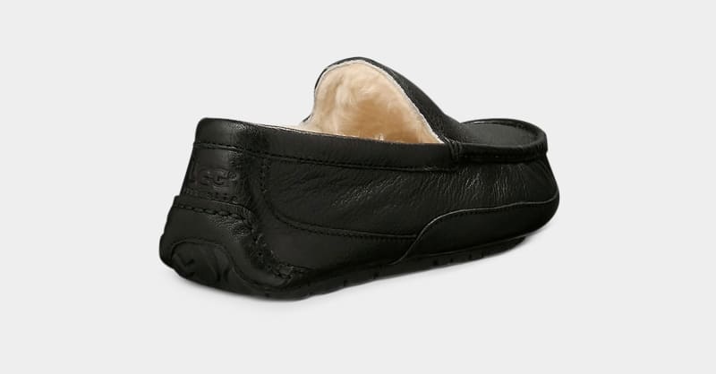 Black Men's Ugg Ascot Leather Slippers | India-8957136