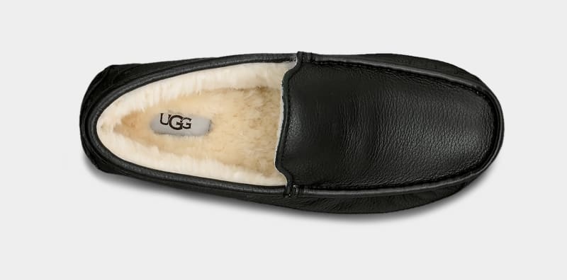 Black Men's Ugg Ascot Leather Slippers | India-8957136