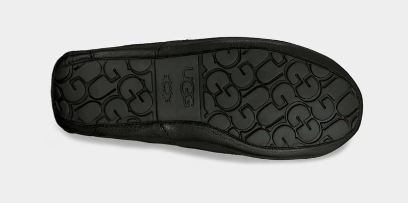 Black Men's Ugg Ascot Leather Slippers | India-8957136