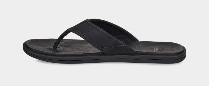 Black Men's Ugg Seaside Leather Flip Flops | India-8231650