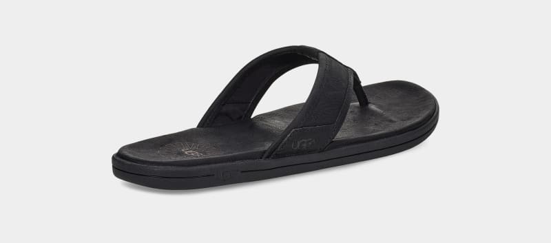 Black Men's Ugg Seaside Leather Flip Flops | India-8231650