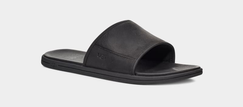 Black Men's Ugg Seaside Slides | India-0247851