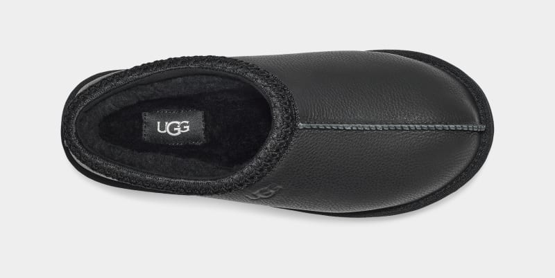 Black Men's Ugg Tasman Leather Clogs | India-4928517