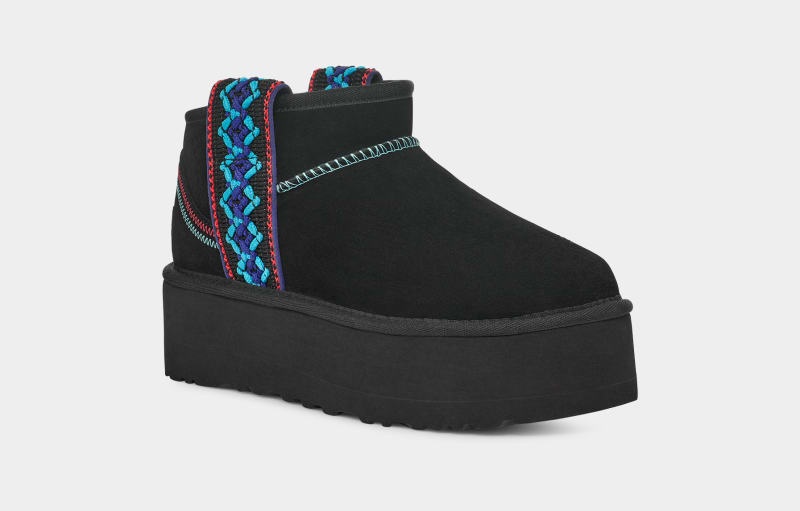 Black Women's Ugg Classic Ultra Mini Braid Platform Boots | India-8502367