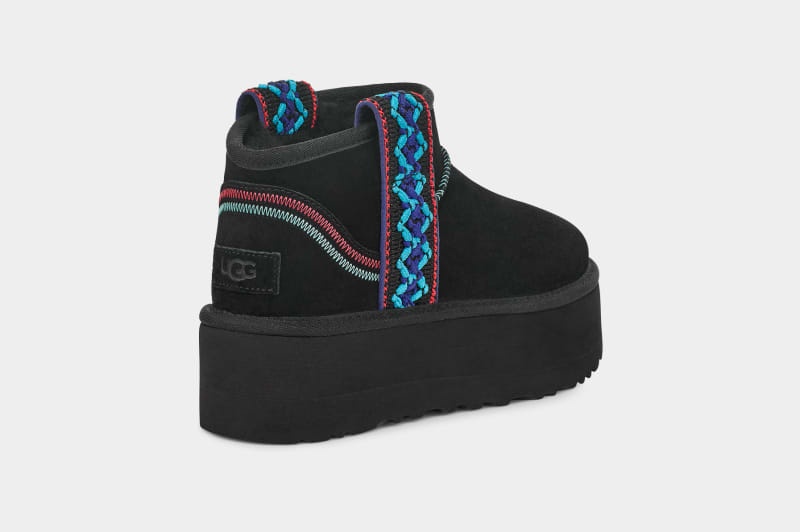 Black Women's Ugg Classic Ultra Mini Braid Platform Boots | India-8502367