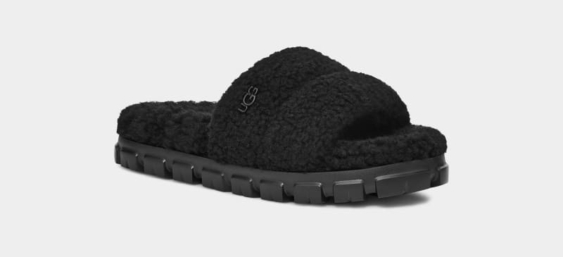 Black Women's Ugg Cozetta Curly Slippers | India-5409173