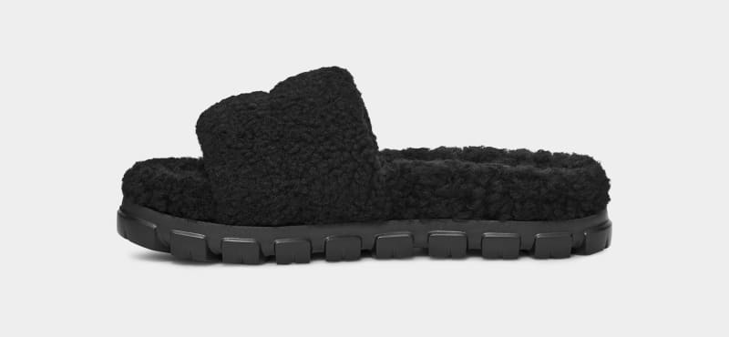 Black Women's Ugg Cozetta Curly Slippers | India-5409173