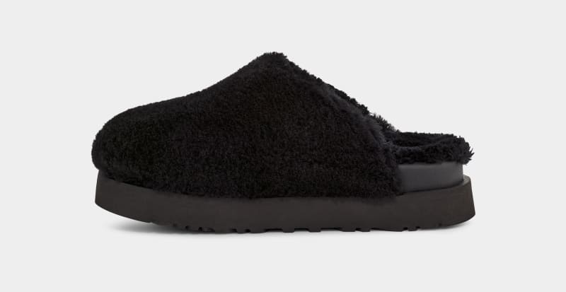 Black Women's Ugg Fuzz Sugar Slides | India-1643250