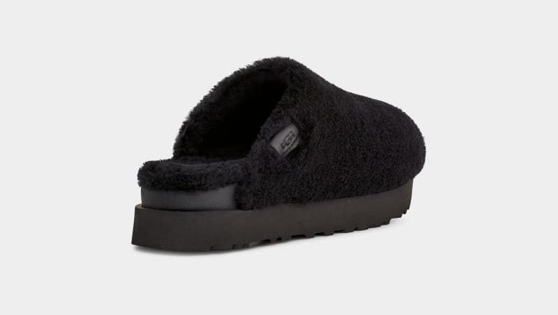 Black Women's Ugg Fuzz Sugar Slides | India-1643250