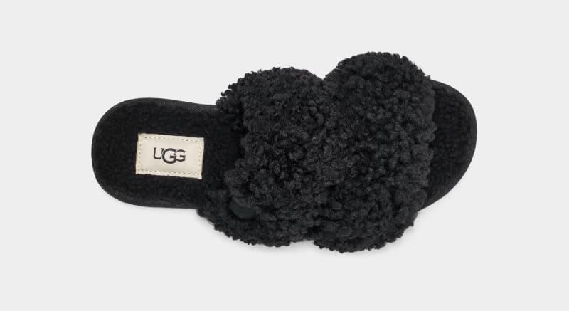 Black Women's Ugg Maxi Curly Scuffetta Slippers | India-9740361