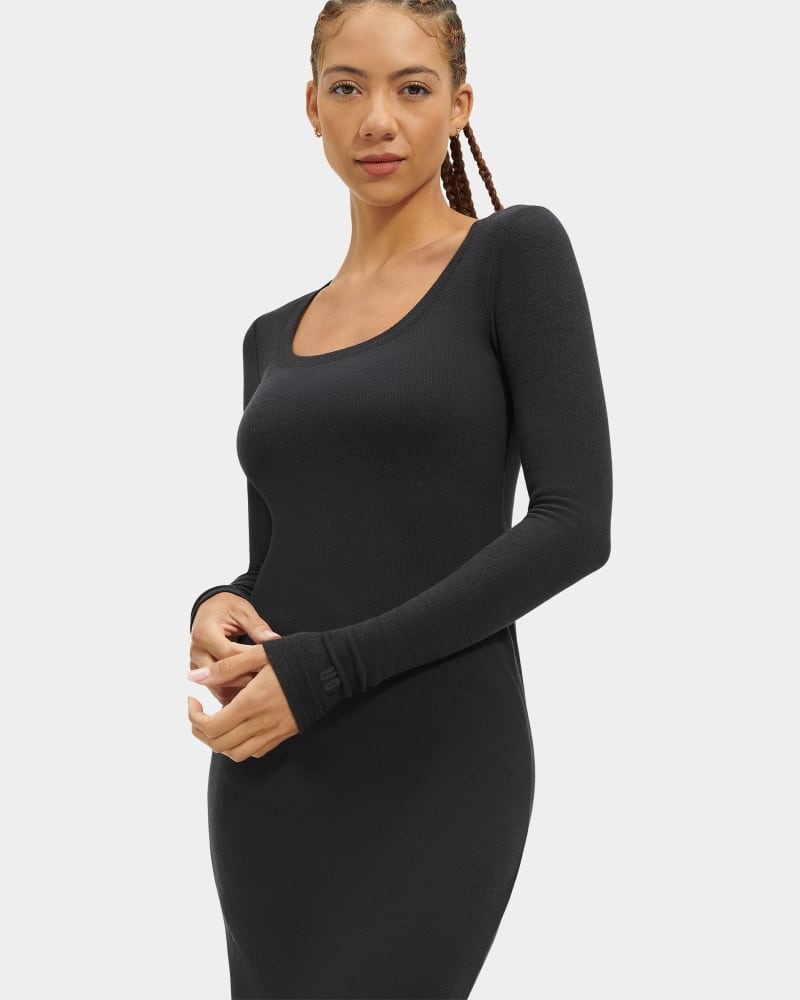 Black Women's Ugg Sariah Ribbed Long Sleeve Dress | India-8563421