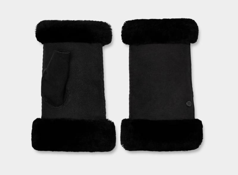 Black Women's Ugg Sheepskin Fingerless Gloves | India-5872061