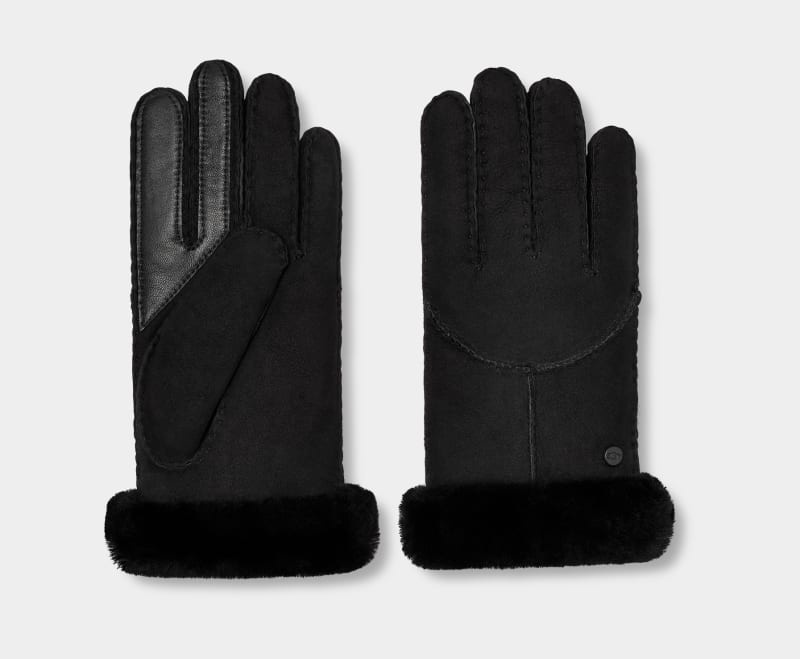 Black Women's Ugg Sheepskin Whipstitch Gloves | India-1978325