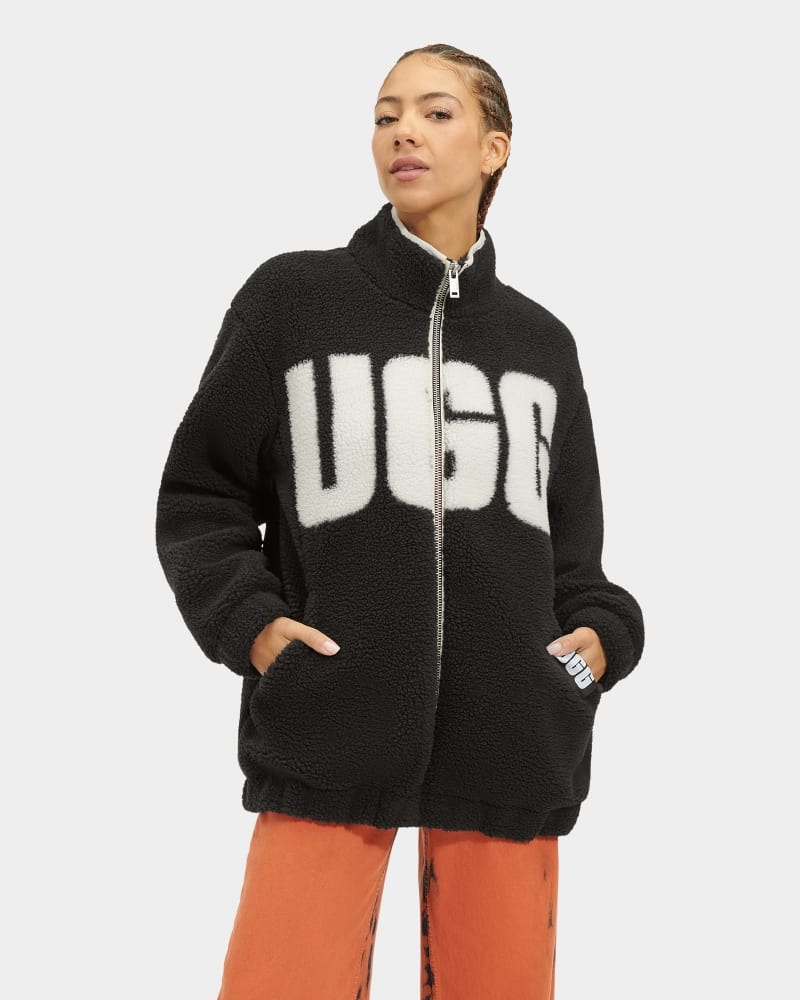 Black / Cream Women's Ugg Raquelle Jackets | India-9528460