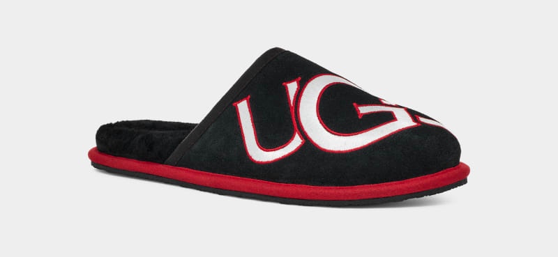 Black / Red Men's Ugg Scuff Logo Ii Slippers | India-9765318