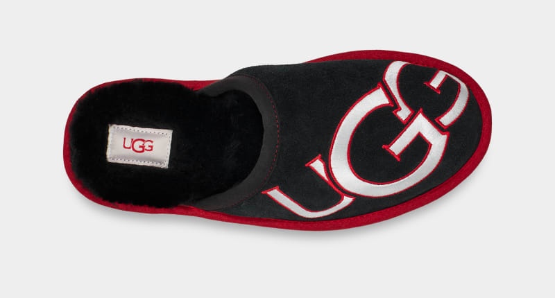 Black / Red Men's Ugg Scuff Logo Ii Slippers | India-9765318