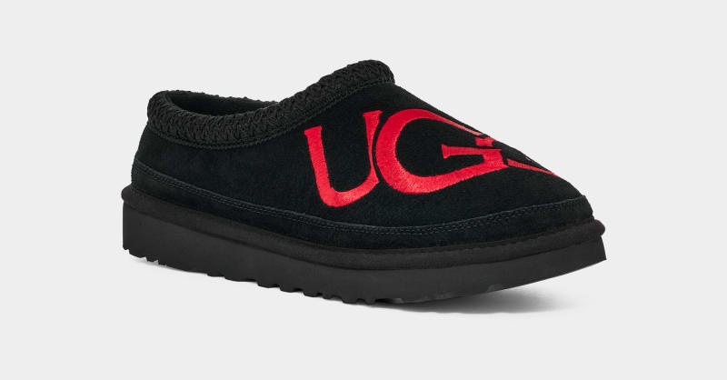 Black / Red Men's Ugg Tasman Logo Clogs | India-9472581