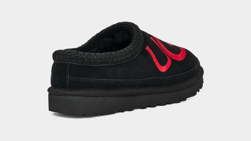 Black / Red Men's Ugg Tasman Logo Clogs | India-9472581