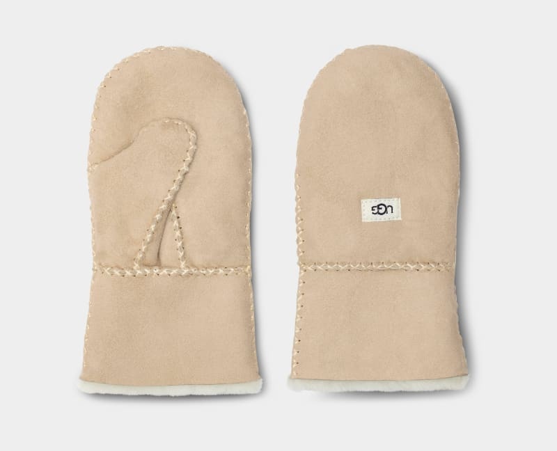 Brown Kids' Ugg Sheepskin With Stitch Mittens | India-4526879