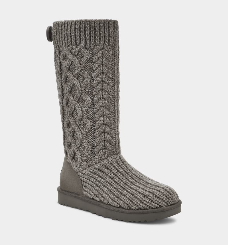 Grey Women's Ugg Classic Cardi Cabled Knit Boots | India-4293651