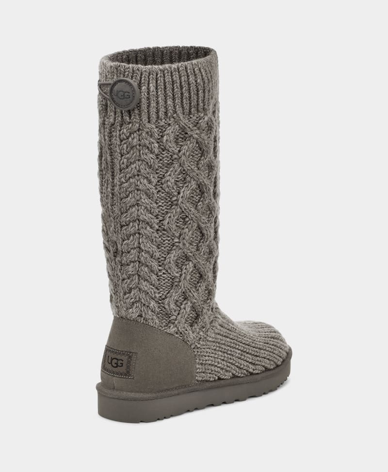 Grey Women's Ugg Classic Cardi Cabled Knit Boots | India-4293651