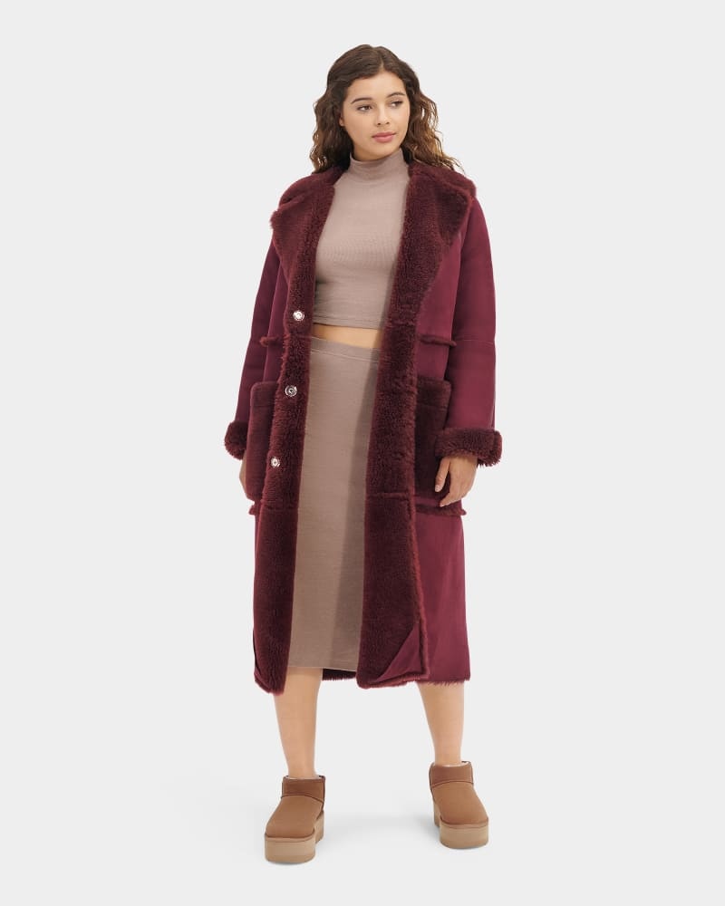 Maroon Women's Ugg Fayre Twinface Sheepskin Coats | India-3206479