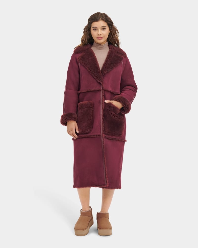 Maroon Women\'s Ugg Fayre Twinface Sheepskin Coats | India-3206479