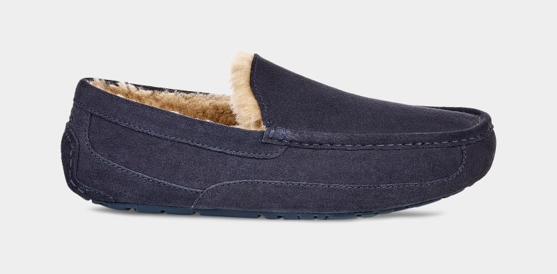 Navy Men\'s Ugg Ascot Slippers | India-1769340