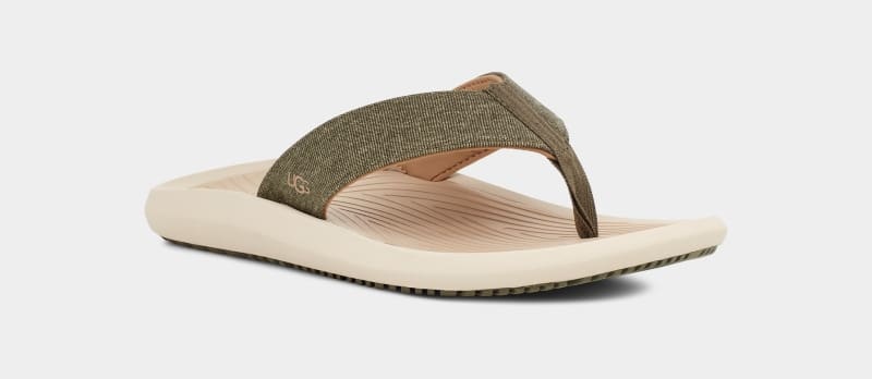 Olive / Grey Brown Men's Ugg Brookside Ii Flip Canvas Sandals | India-1760485