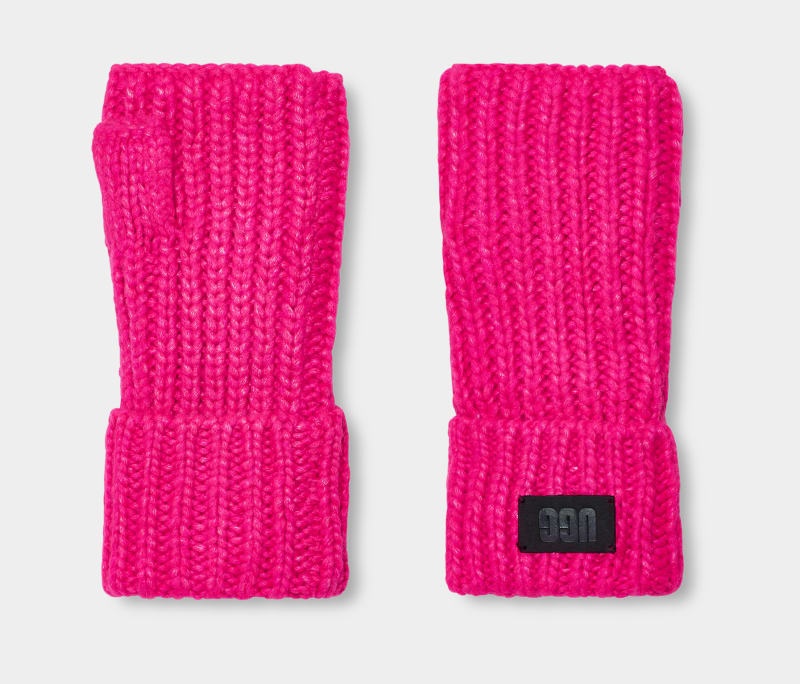 Pink Women's Ugg Chunky Fingerless Cuff Gloves | India-4860532