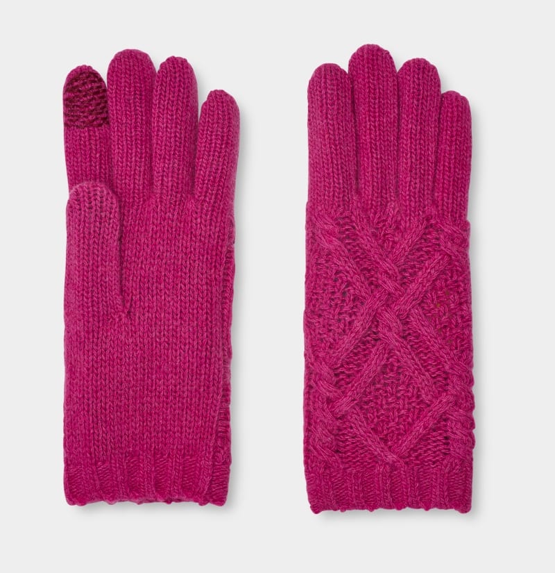 Pink Women's Ugg Desmond Cable Knit Gloves | India-3247985