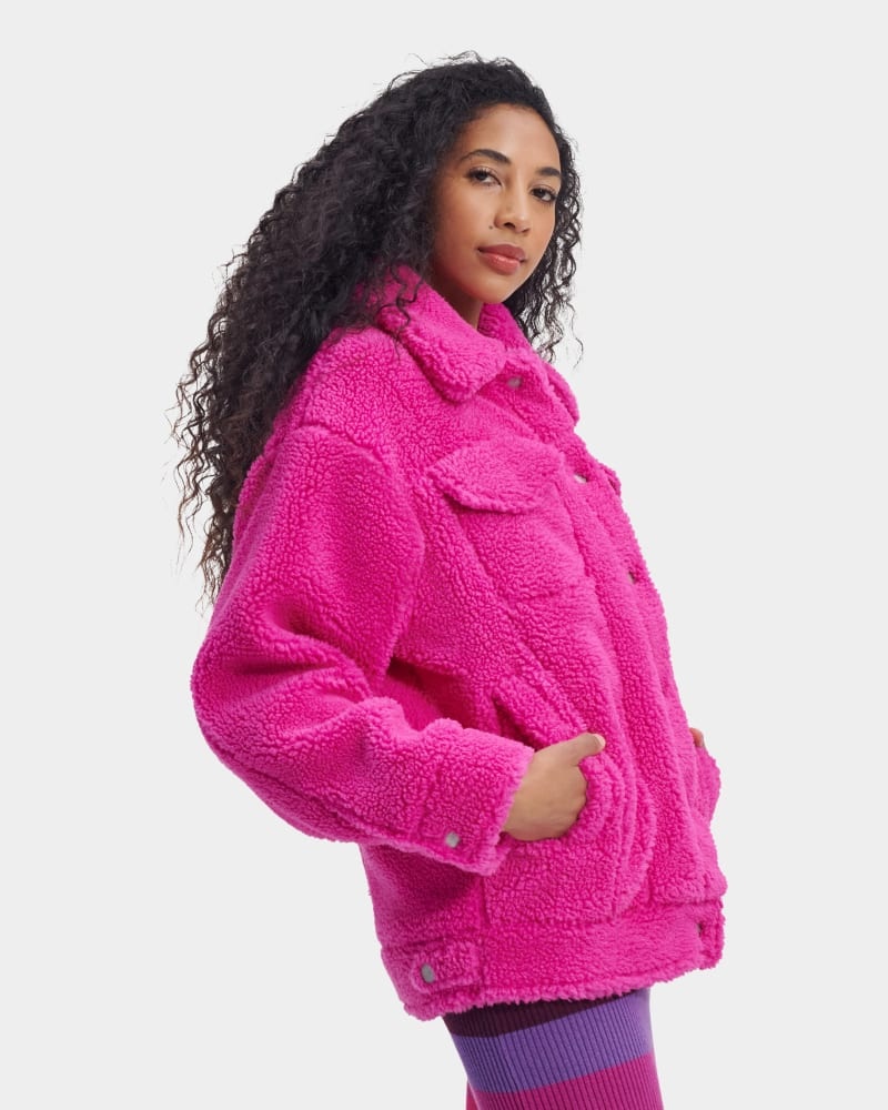 Pink Women's Ugg Frankie Sherpa Trucker Jackets | India-0963874